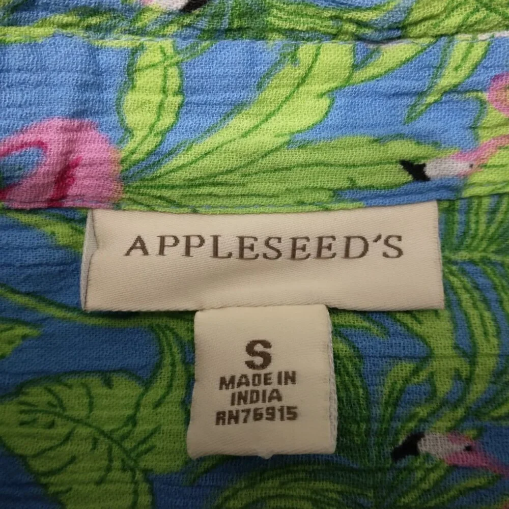 Appleseed's | Tropical Flamingo Crinkle Cotton Shirt | Size S - Picture 6 of 8